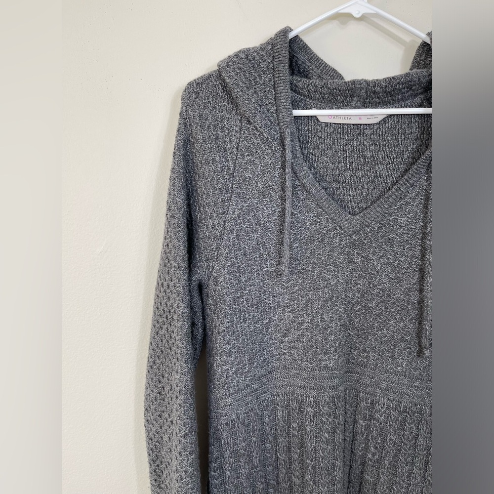 Athleta BOREALIS HOODIE SWEATER DRESS Gray Knit Dress Merino Wool Cozy Size M - Picture 3 of 16